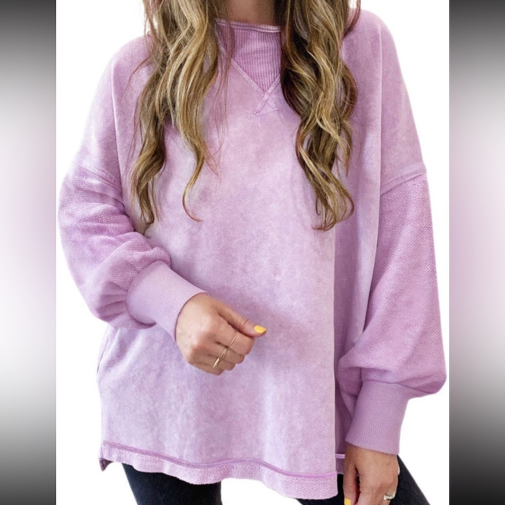 NEW Light Washed Drop Shoulder Pullover Crew Neck Sweater Size M